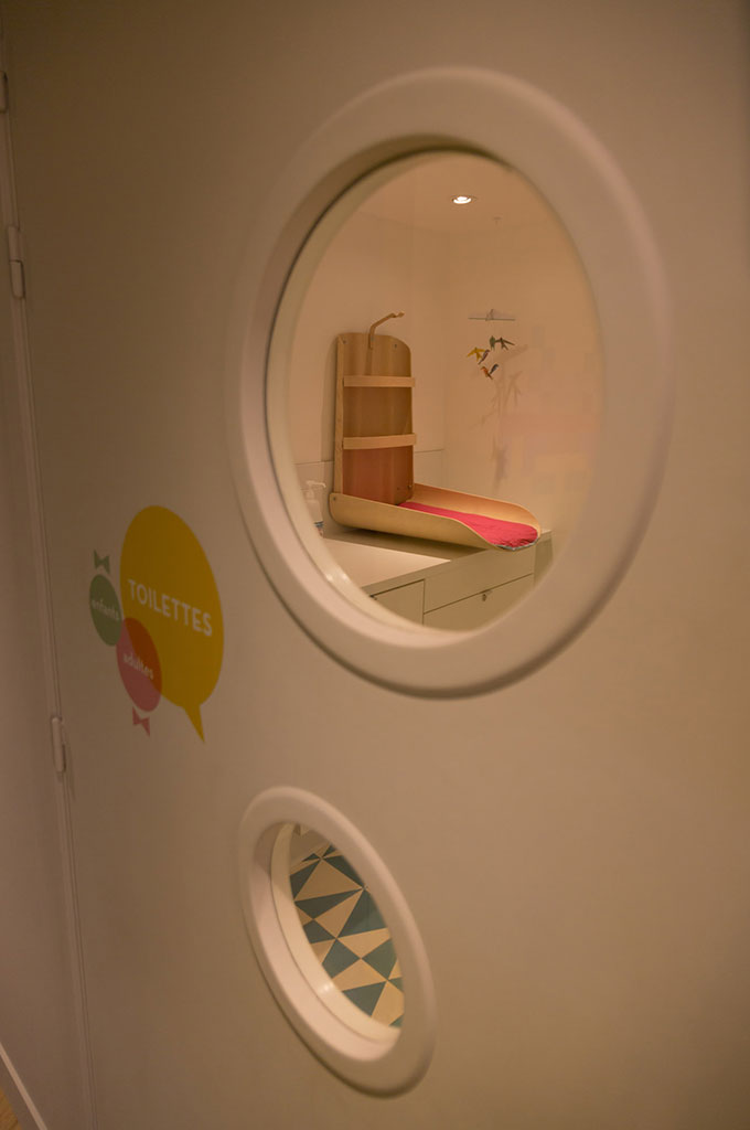 The rest room (seen from outside) kitted with a foldable changing table